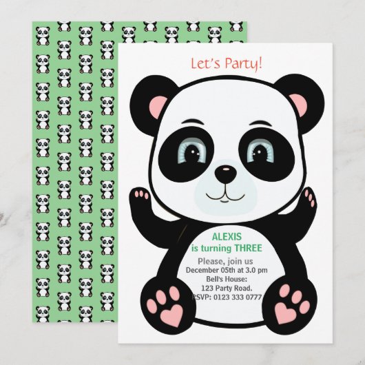 Cute Panda Beer Birthday Kaart (Voorkant / Achterkant)