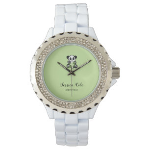 Cute panda beer bleek groen horloge