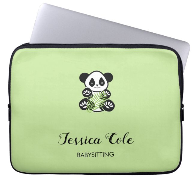 Cute panda beer bleek groen laptop sleeve (Voorkant)
