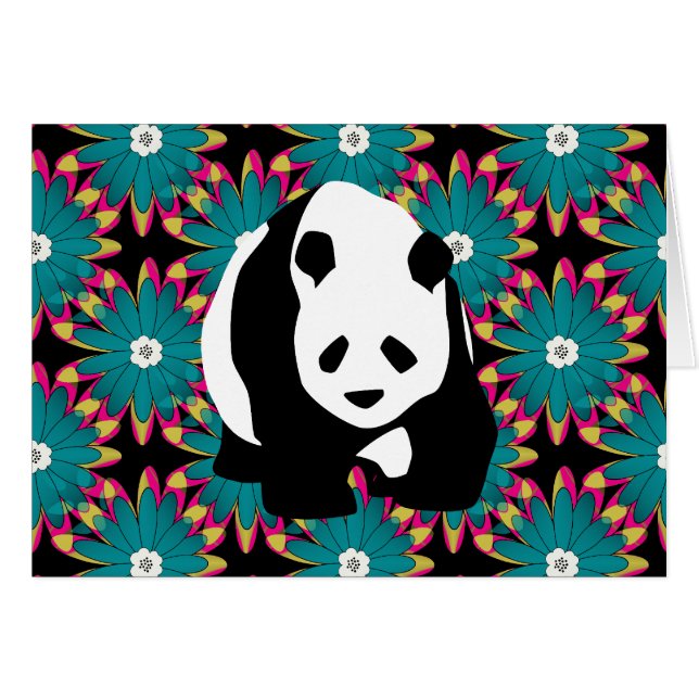 Cute Panda Beer Blue Pink Flowers Floral Pattern (Voorkant Horizontaal)