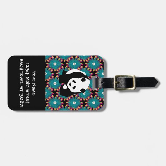 Cute Panda Beer Blue Pink Flowers Floral Pattern Bagagelabel (Voorkant horizontaal)