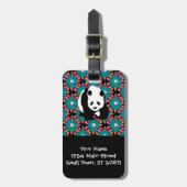 Cute Panda Beer Blue Pink Flowers Floral Pattern Bagagelabel (Voorkant verticaal)