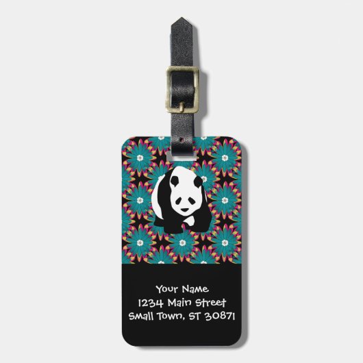 Cute Panda Beer Blue Pink Flowers Floral Pattern Bagagelabel (Voorkant verticaal)