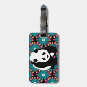 Cute Panda Beer Blue Pink Flowers Floral Pattern Bagagelabel (Achterkant verticaal)