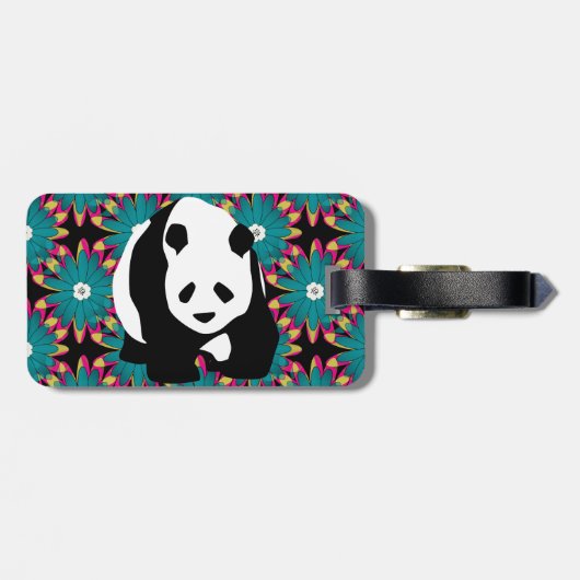 Cute Panda Beer Blue Pink Flowers Floral Pattern Bagagelabel (Achterkant horizontaal)