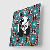 Cute Panda Beer Blue Pink Flowers Floral Pattern Vierkante Klok (Hoek)