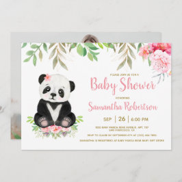 Cute Panda Beer Blush Pink Floral Baby shower Kaart