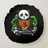 Cute Panda Beer Book Reading Lover Animal Rond Kussen (Voorkant)
