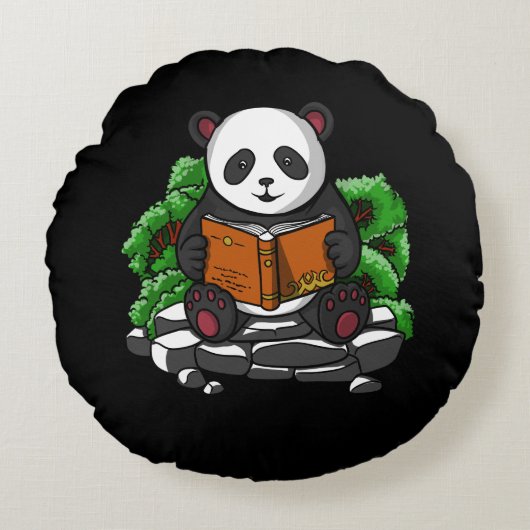 Cute Panda Beer Book Reading Lover Animal Rond Kussen (Voorkant)