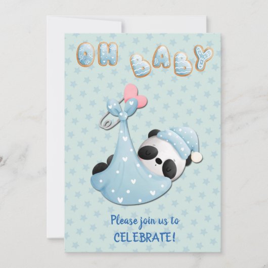 Cute Panda Beer Boy Baby shower Kaart (Voorkant)
