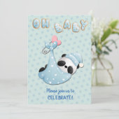 Cute Panda Beer Boy Baby shower Kaart (Staand voorkant)