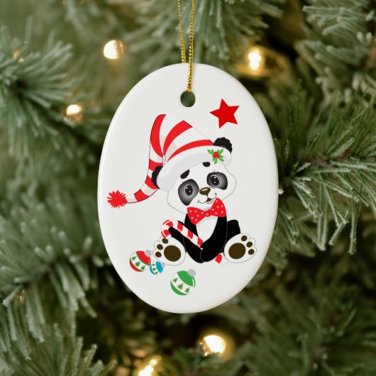 Cute Panda Beer Candy Cane kerst Keramisch Ornament (Boom)