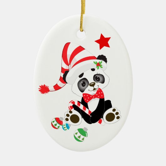 Cute Panda Beer Candy Cane kerst Keramisch Ornament (Voorkant)