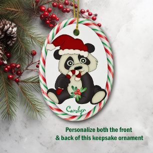 Cute Panda Beer Candy Cane Lijst Keramisch Ornament