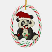 Cute Panda Beer Candy Cane Lijst Keramisch Ornament (Voorkant)