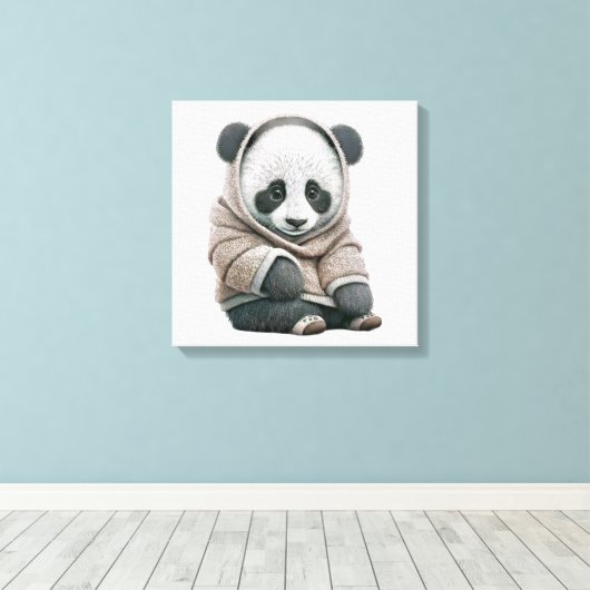 Cute Panda Beer Canvas Afdruk (Insitu (Houten vloer))