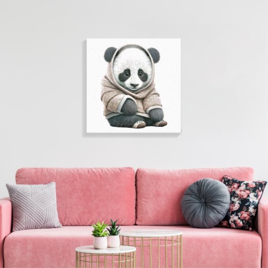 Cute Panda Beer Canvas Afdruk (Insitu (Woonkamer))