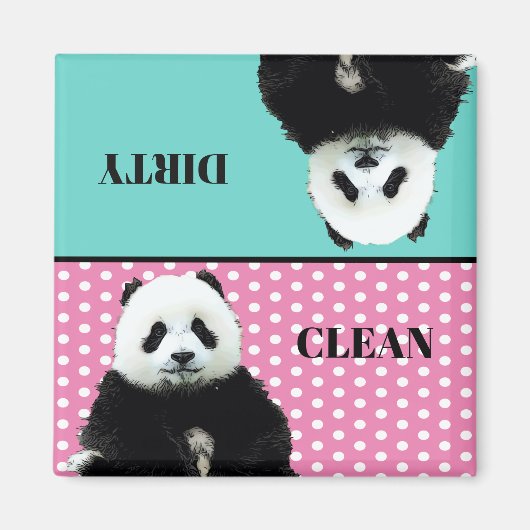 Cute Panda Beer Clean Dirty Blue Roze wasmachine Magneet (Voorkant)