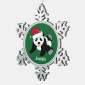 Cute Panda Beer Custom Kinder Green Tin Sneeuwvlok Ornament (Rechts)