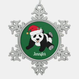 Cute Panda Beer Custom Kinder Green Tin Sneeuwvlok Ornament