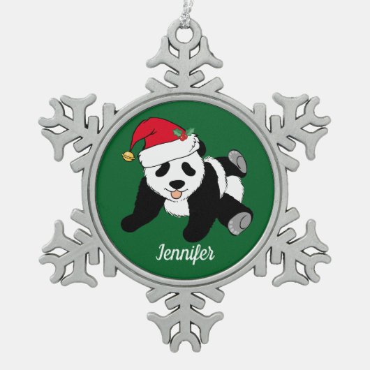 Cute Panda Beer Custom Kinder Green Tin Sneeuwvlok Ornament (Voorkant)