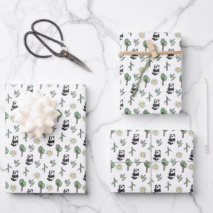 Cute Panda Beer Dier Bamboebos Zonneschijn Inpakpapier Vel
