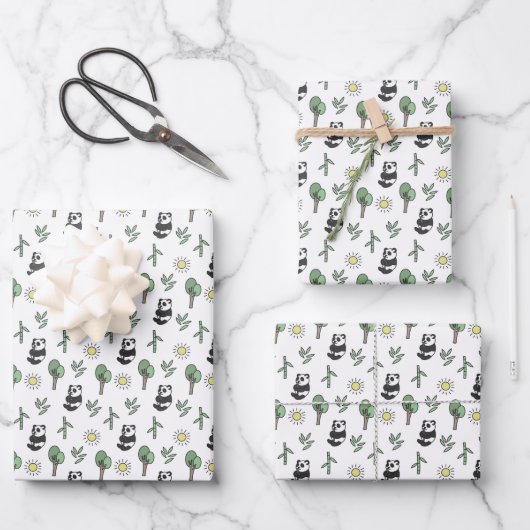 Cute Panda Beer Dier Bamboebos Zonneschijn Inpakpapier Vel (Voorkant)