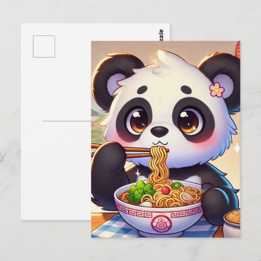 Cute Panda Beer Eating Ramen Briefkaart (Voorkant / Achterkant)