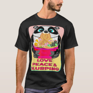 CUTE PANDA BEER EATTING OTAKU JAPANESE NOODLES BOW T-SHIRT