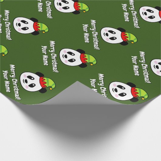 Cute panda beer elf gepersonaliseerd kind Kerstmis Cadeaupapier (Hoek)
