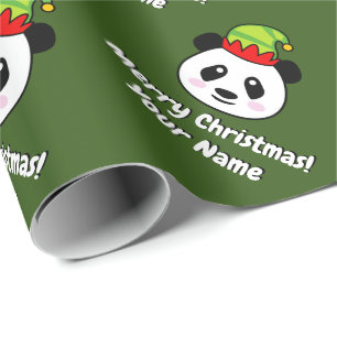 Cute panda beer elf gepersonaliseerd kind Kerstmis Cadeaupapier
