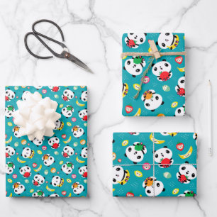 Cute Panda-Beer en Kawaii Fruit Colorful Pattern  Inpakpapier Vel