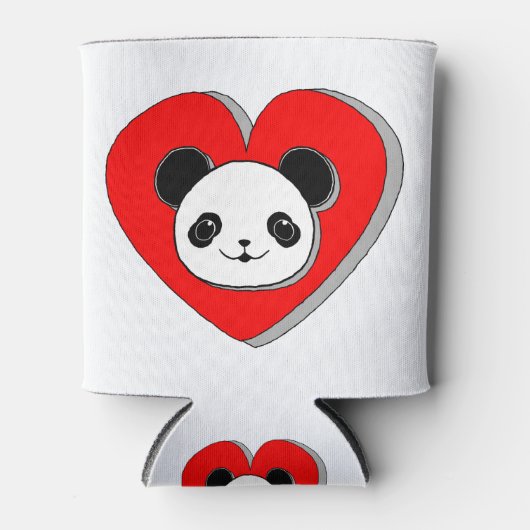 Cute Panda Beer en Red Heart Drawing Blikjeskoeler (Voorkant)
