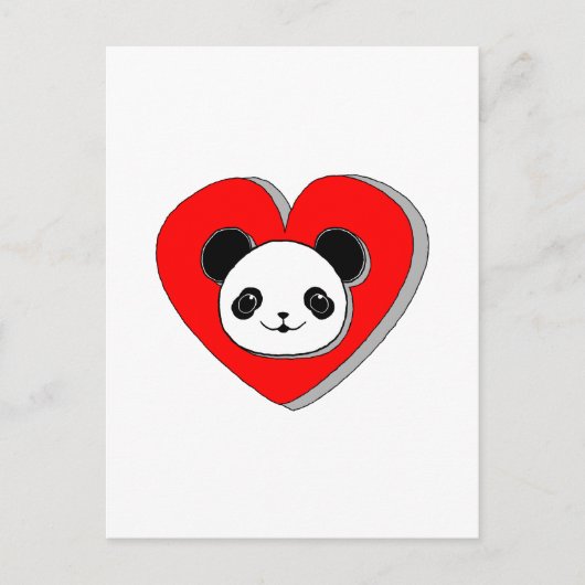 Cute Panda Beer en Red Heart Drawing Briefkaart (Voorkant)