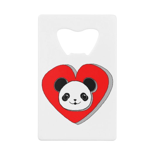 Cute Panda Beer en Red Heart Drawing Creditkaart Flessenopener (Voorkant)