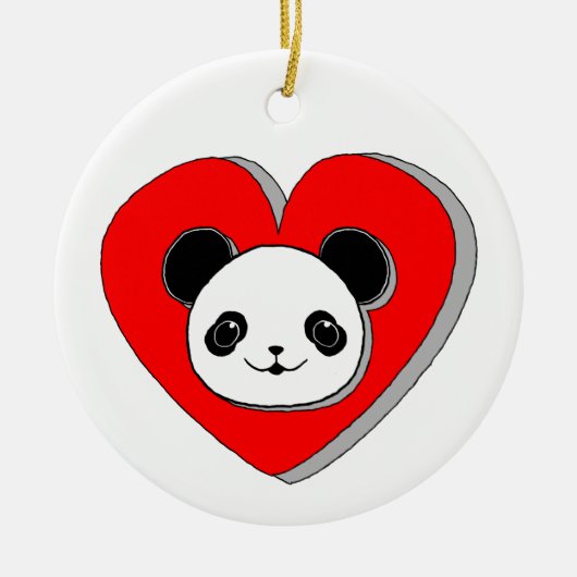 Cute Panda Beer en Red Heart Drawing Keramisch Ornament (Voorkant)