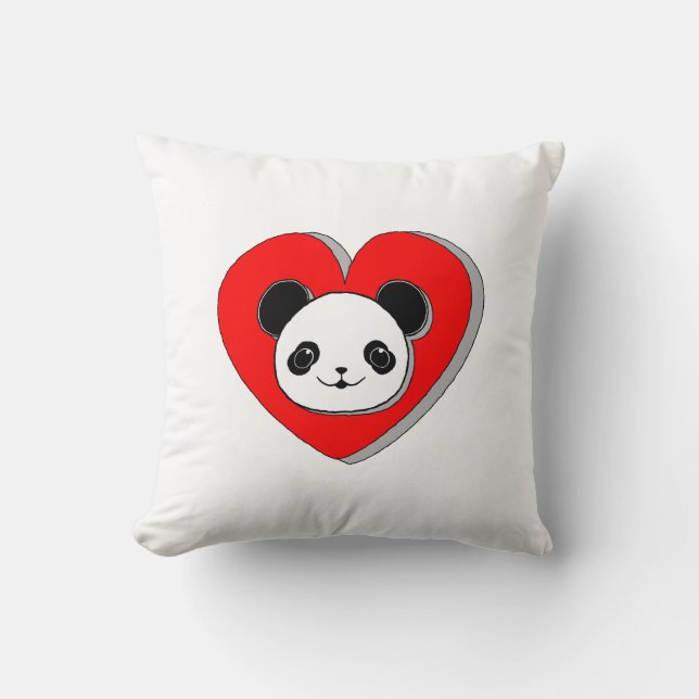 Cute Panda Beer en Red Heart Drawing Kussen (Voorkant)