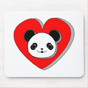 Cute Panda Beer en Red Heart Drawing Muismat