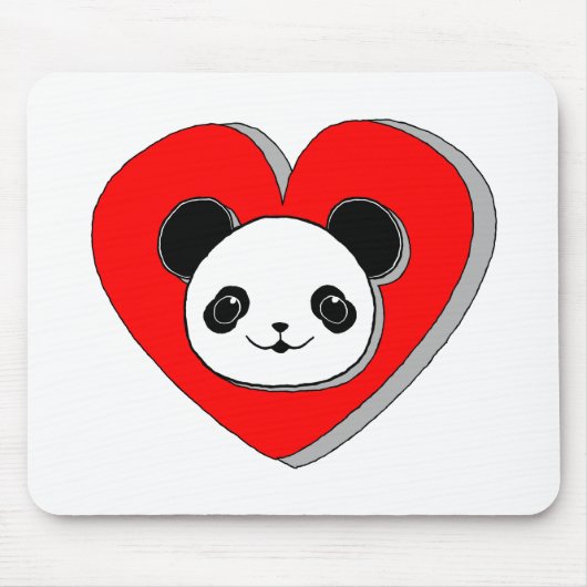 Cute Panda Beer en Red Heart Drawing Muismat (Voorkant)