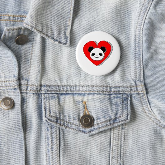 Cute Panda Beer en Red Heart Drawing Ronde Button 5,7 Cm (In situ)