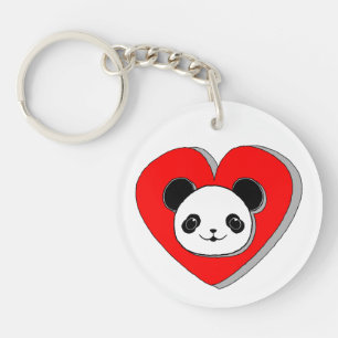 Cute Panda Beer en Red Heart Drawing Sleutelhanger