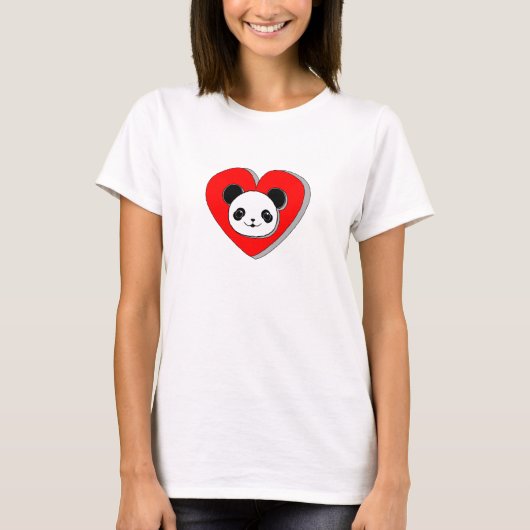 Cute Panda Beer en Red Heart Drawing T-shirt (Voorkant)
