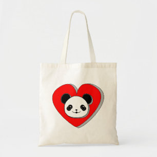 Cute Panda Beer en Red Heart Drawing Tote Bag