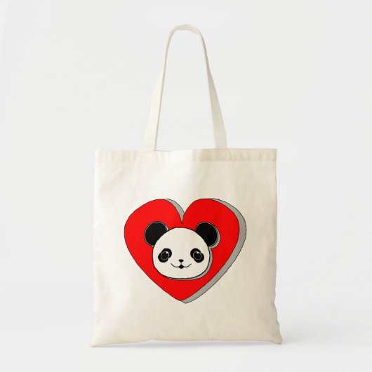 Cute Panda Beer en Red Heart Drawing Tote Bag (Voorkant)