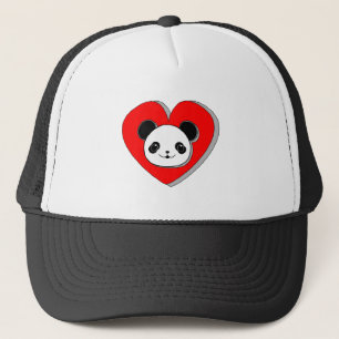 Cute Panda Beer en Red Heart Drawing Trucker Pet