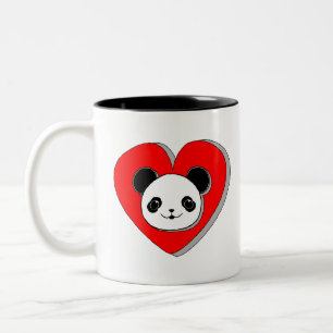 Cute Panda Beer en Red Heart Drawing Tweekleurige Koffiemok