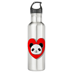 Cute Panda Beer en Red Heart Drawing Waterfles