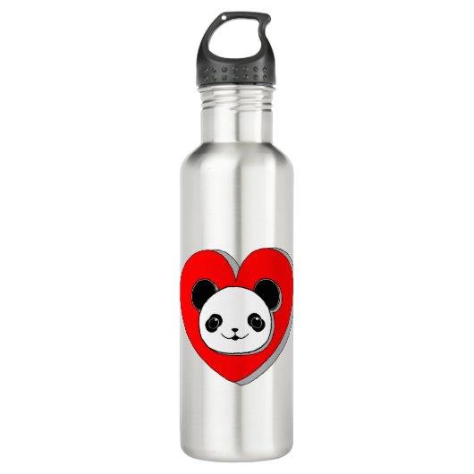 Cute Panda Beer en Red Heart Drawing Waterfles (Voorkant)