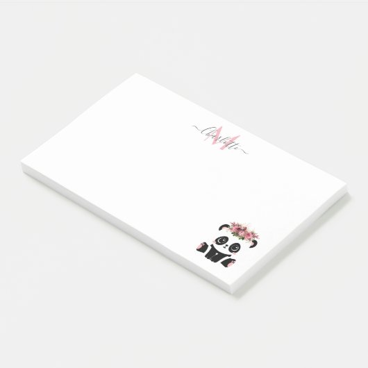 Cute panda beer floral gepersonaliseerd monogram post-it® notes (Schuin)