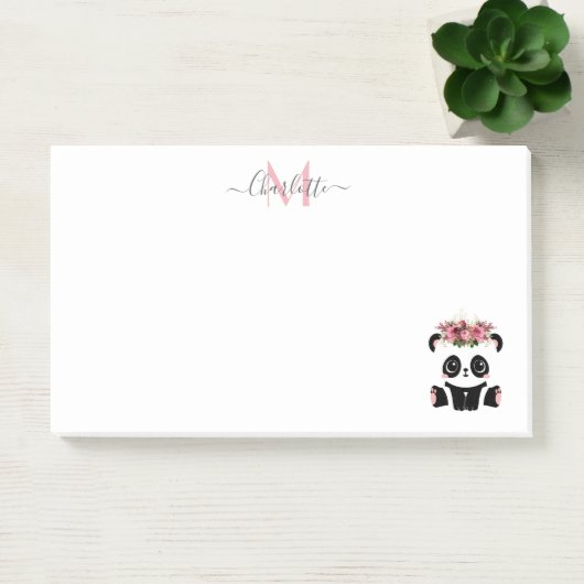Cute panda beer floral gepersonaliseerd monogram post-it® notes (Kantoor)